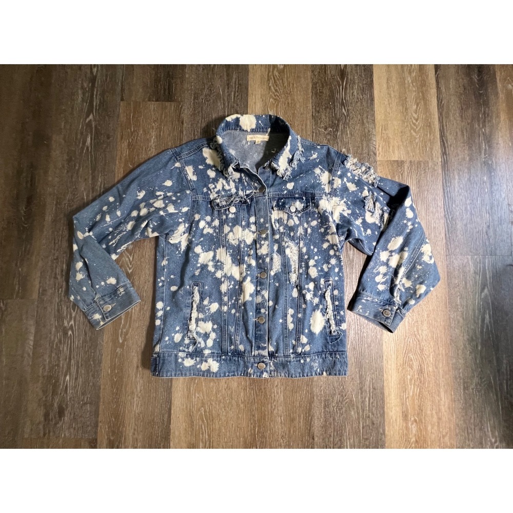 Hot & Delicious Denim Jacket Womens Medium Blue Bleach Splatter Distressed